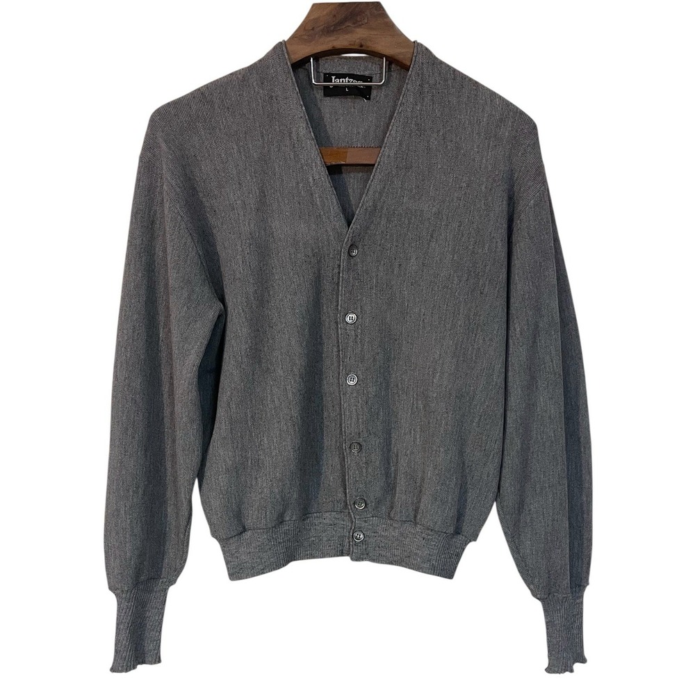 Vtg Jantzen Mens Gray Button Up Cardigan Sweater Grandpa Kurt Cobain Golf 90s L‎